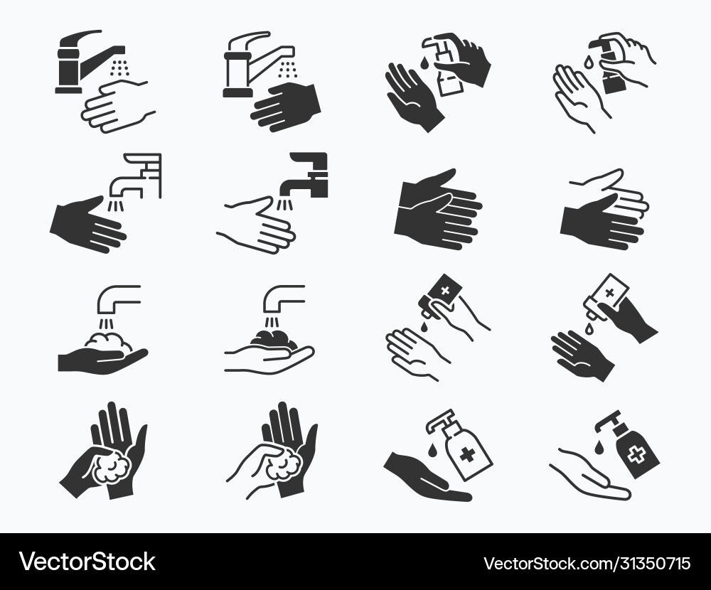 Hand washing icons set black Hand washing icons set black vector image