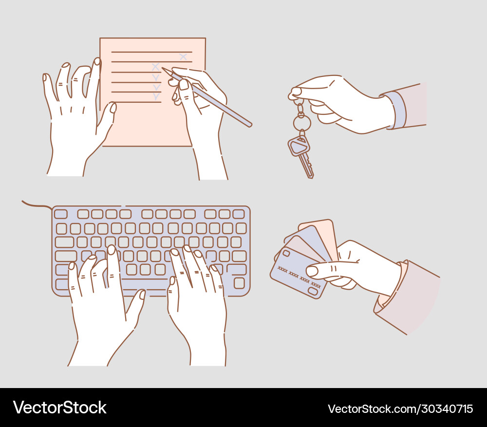Hands typing on keyboard making checklist Hands typing on keyboard making checklist Vector Image