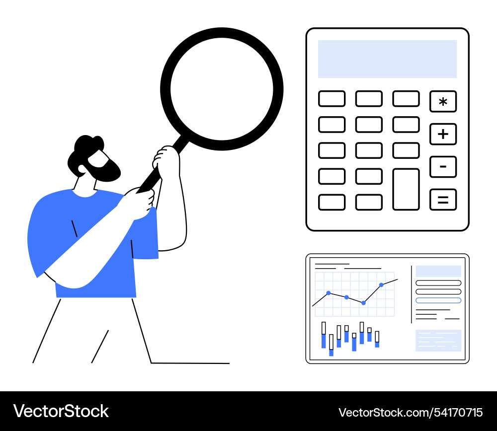 Man examining data with magnifying glass Vector Image