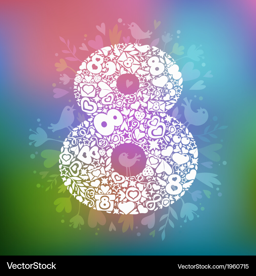 March 8 white objects on a multicolor background Vector Image
