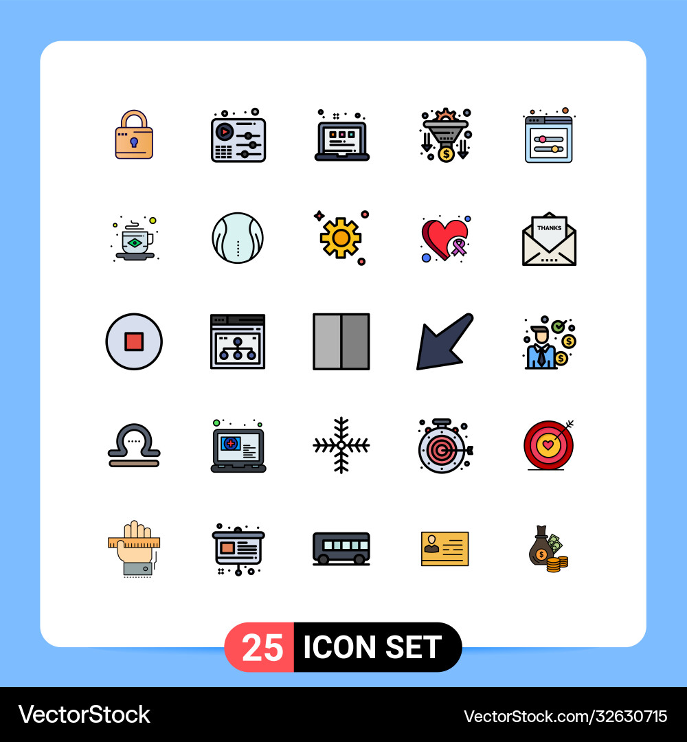 Mobile interface filled line flat color set 25 Vector Image