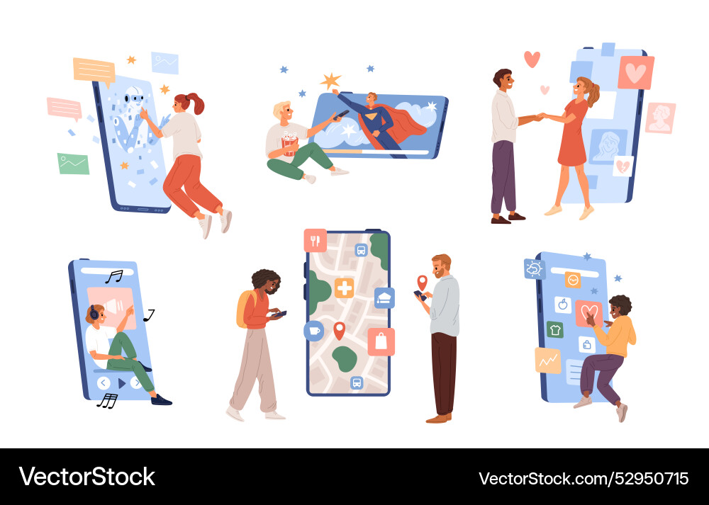People use smartphone functions mobile apps People use smartphone functions mobile apps vector image