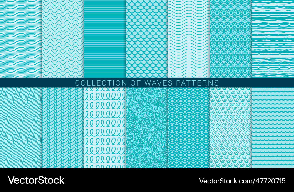 Set of 14 seamless waves curls lines and other Set of 14 seamless waves curls lines and other Vector Image