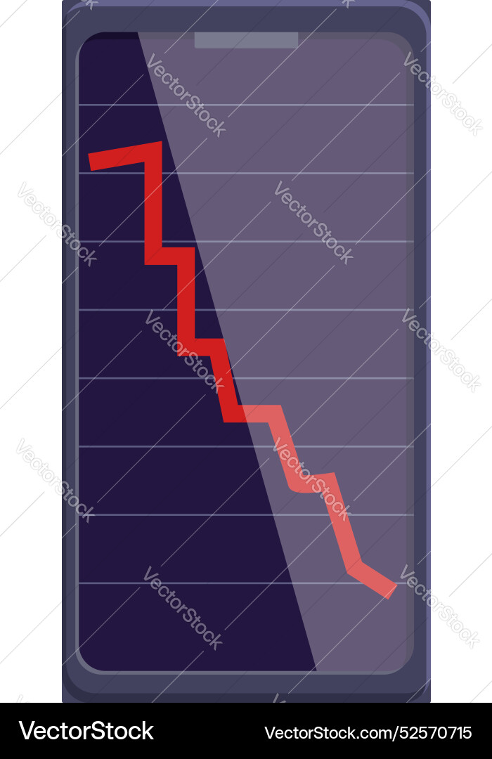 Smartphone showing red graph going down depicting Smartphone showing red graph going down depicting vector image