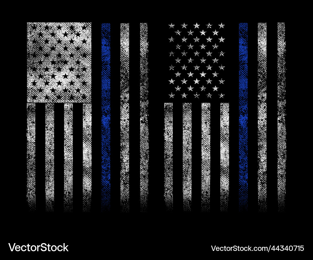 USA Police Flag - Thin Blue Line Grunge Vector Image