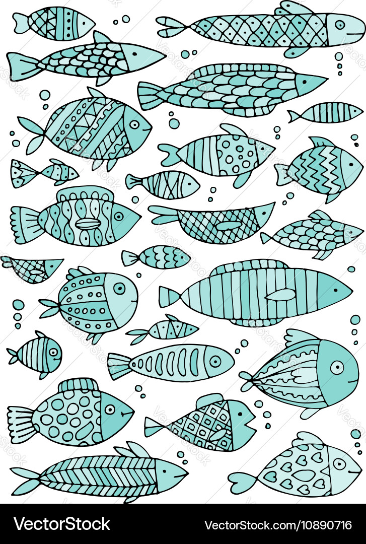 Art Fischkollektion Skizze für Ihr Design Vektorbild