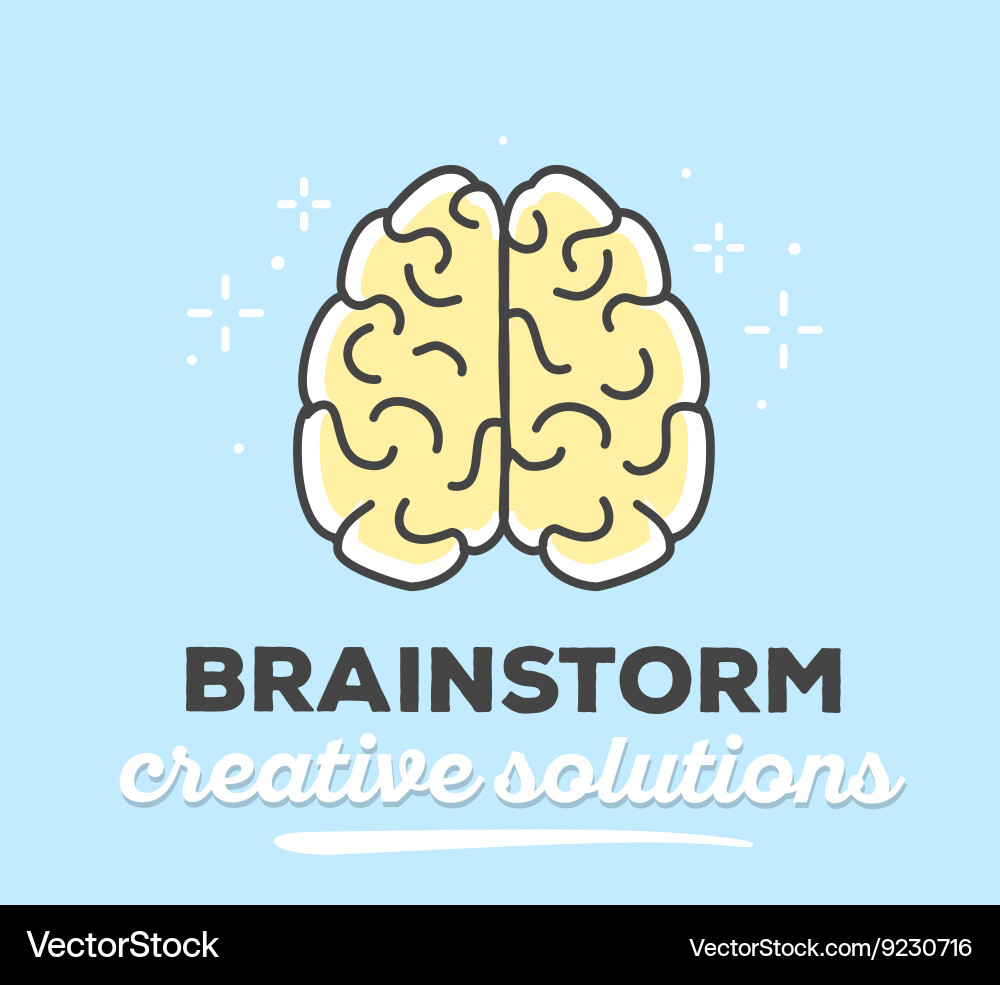 Creative brain with text on blue background Vector Image