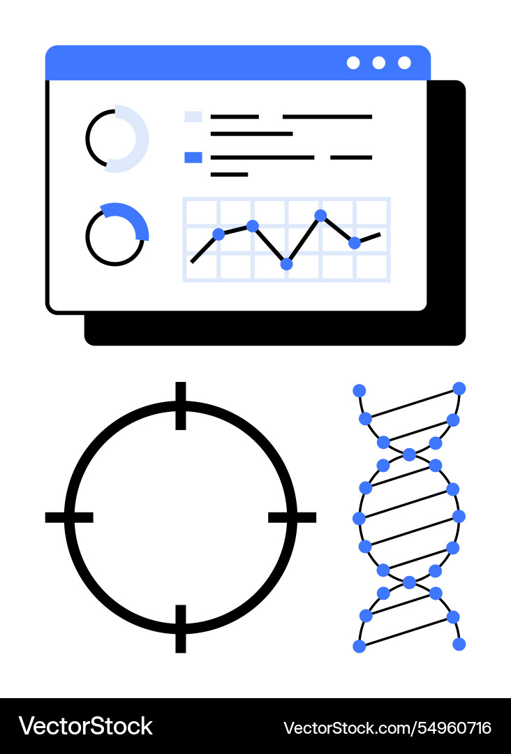 Dashboard with analytics graphs dna helix Dashboard with analytics graphs dna helix vector image