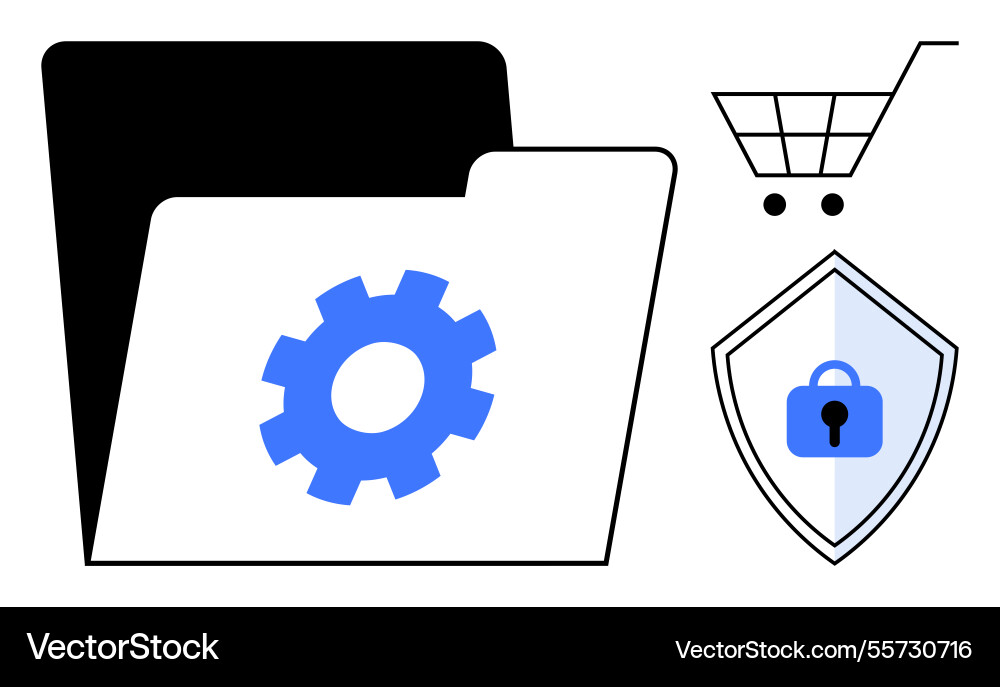 Digital security gear in file folder with shopping Digital security gear in file folder with shopping vector image