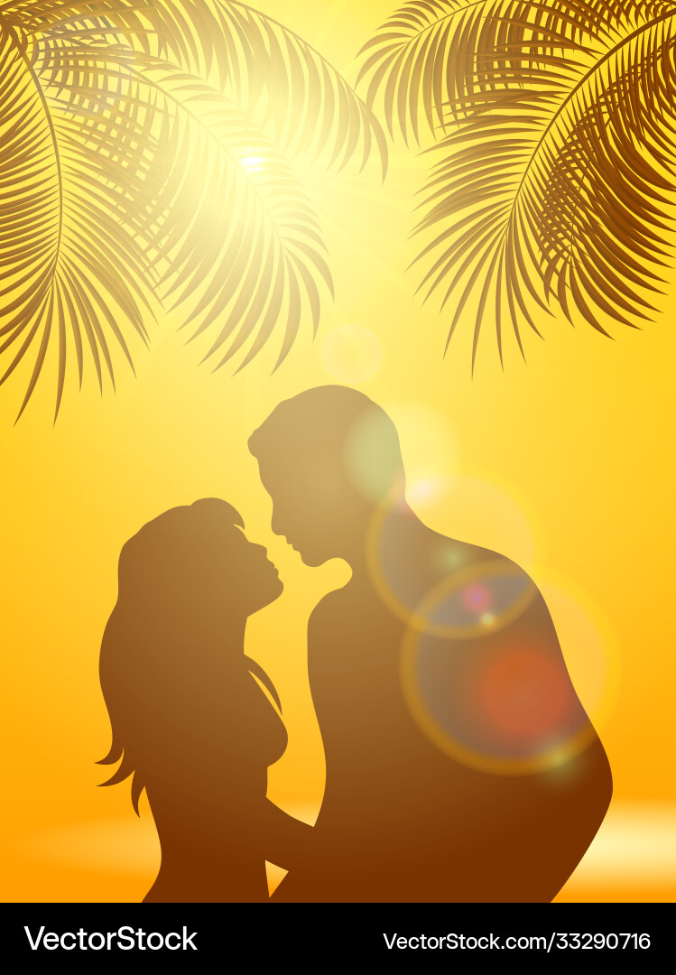 Enamored unter Palmen auf einem orangen sonnigen Enamored unter Palmen auf einem orangen sonnigen vektorbild