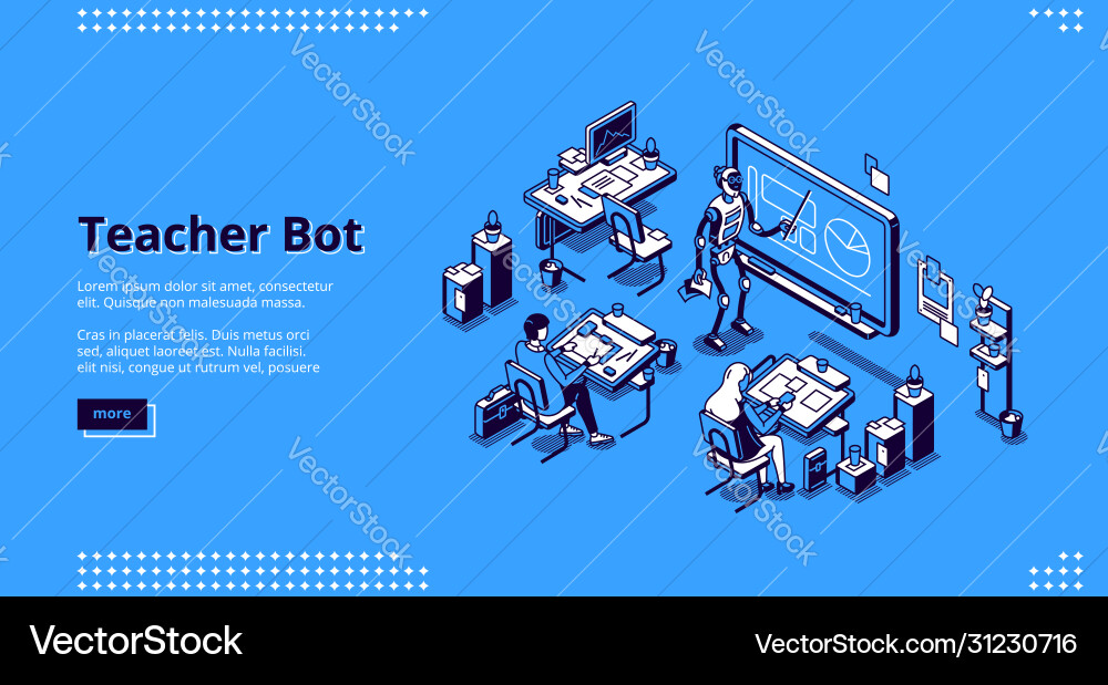 Lehrer Bot isometric Landing page cyborg tutor Lehrer Bot isometric Landing page cyborg tutor vektorbild