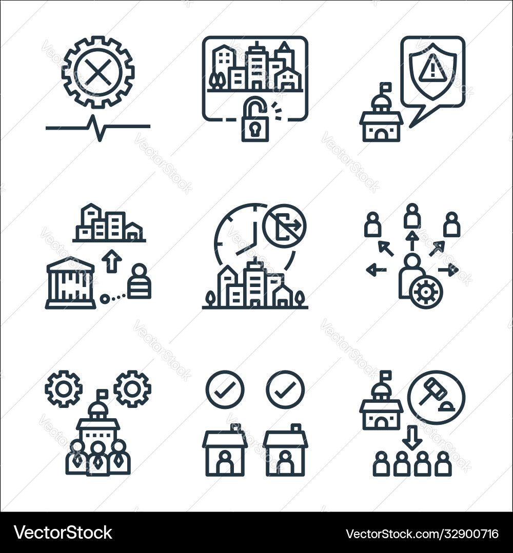Lockdown line icons linear set quality Lockdown line icons linear set quality vector image