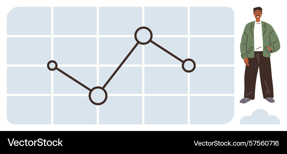 Man standing beside data graph with connecting Man standing beside data graph with connecting vector image