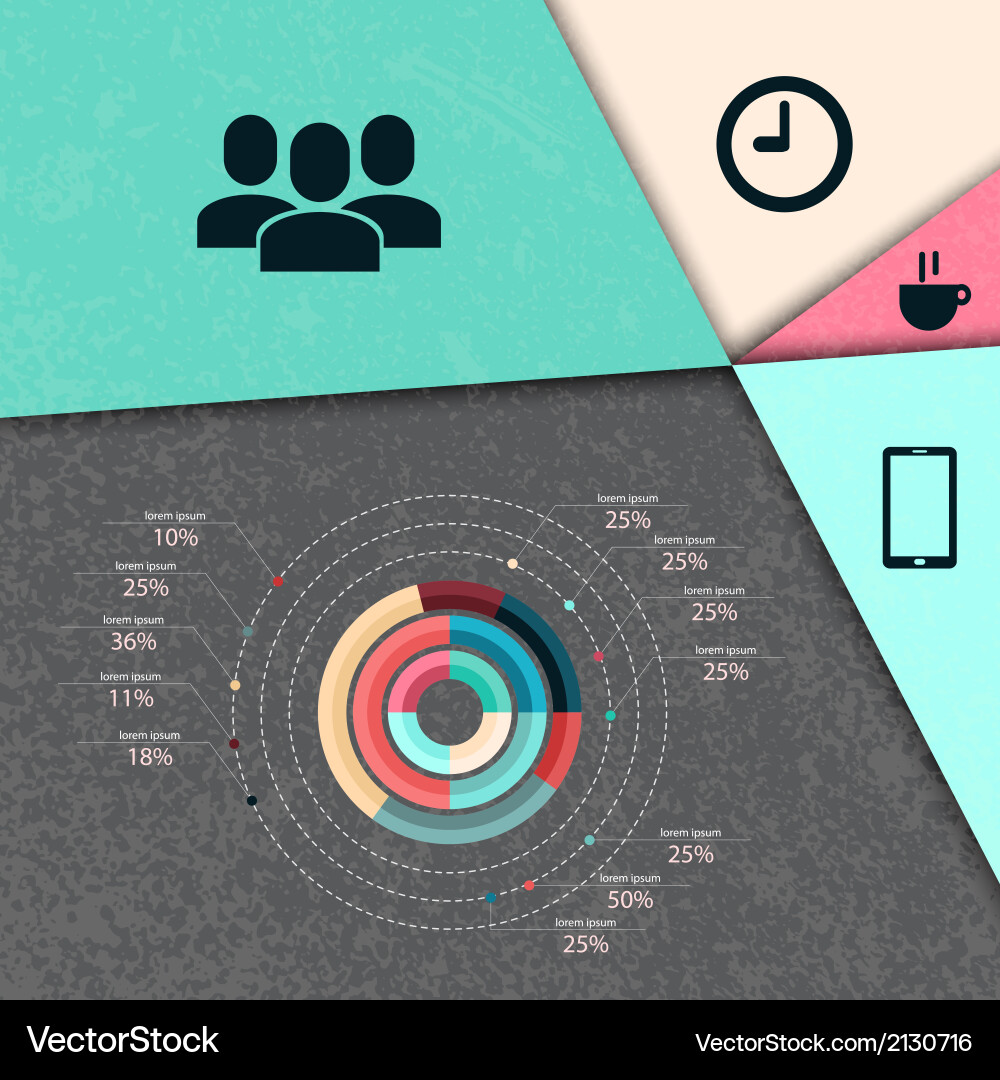 Pie graph and icons vector image