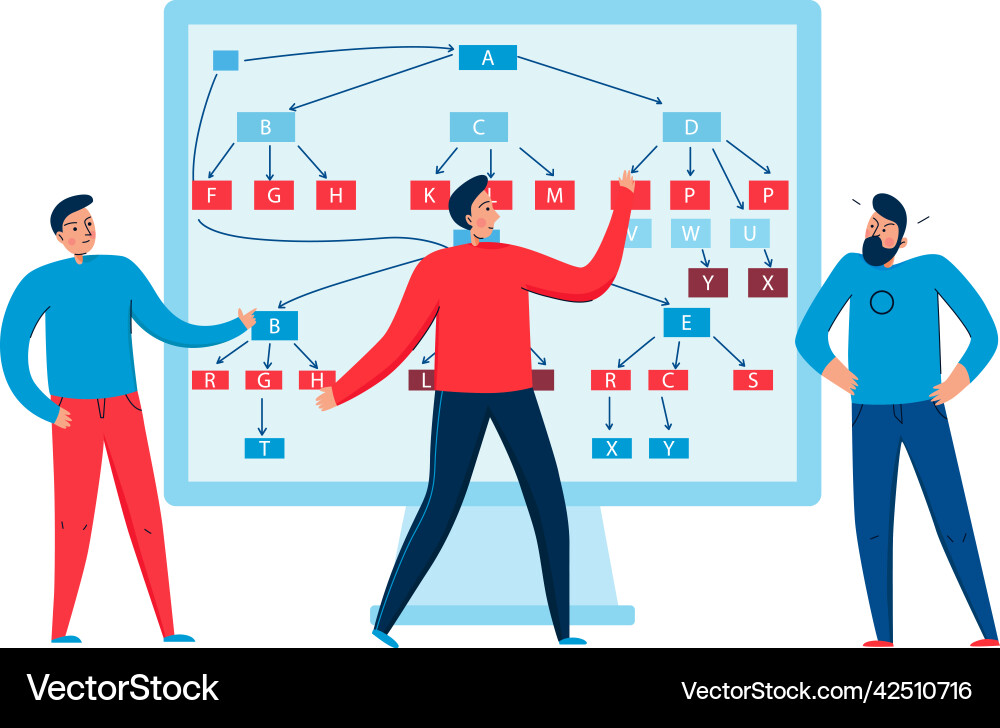 Programmers inventing algorithm composition vector image