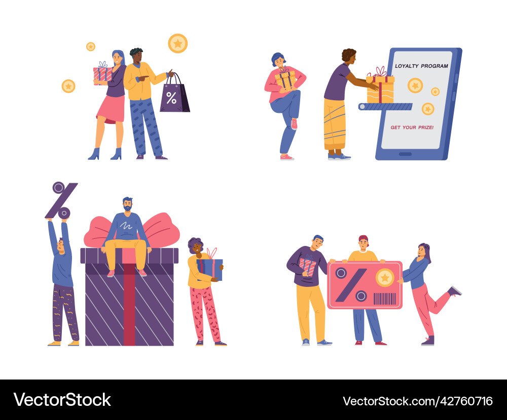 Reward program set of clients get rewards flat Reward program set of clients get rewards flat Vector Image