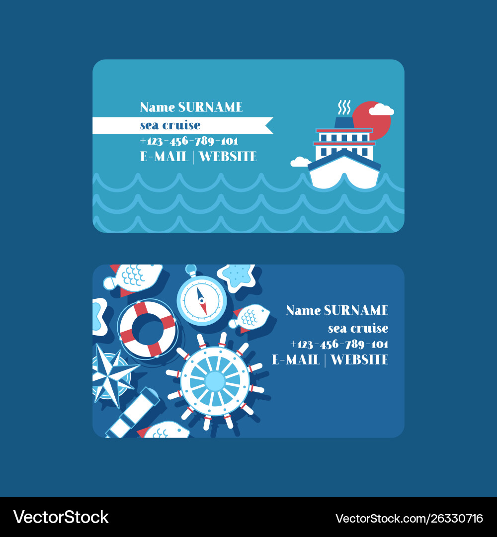 Sea cruise adventure set business cards Sea cruise adventure set business cards vector image