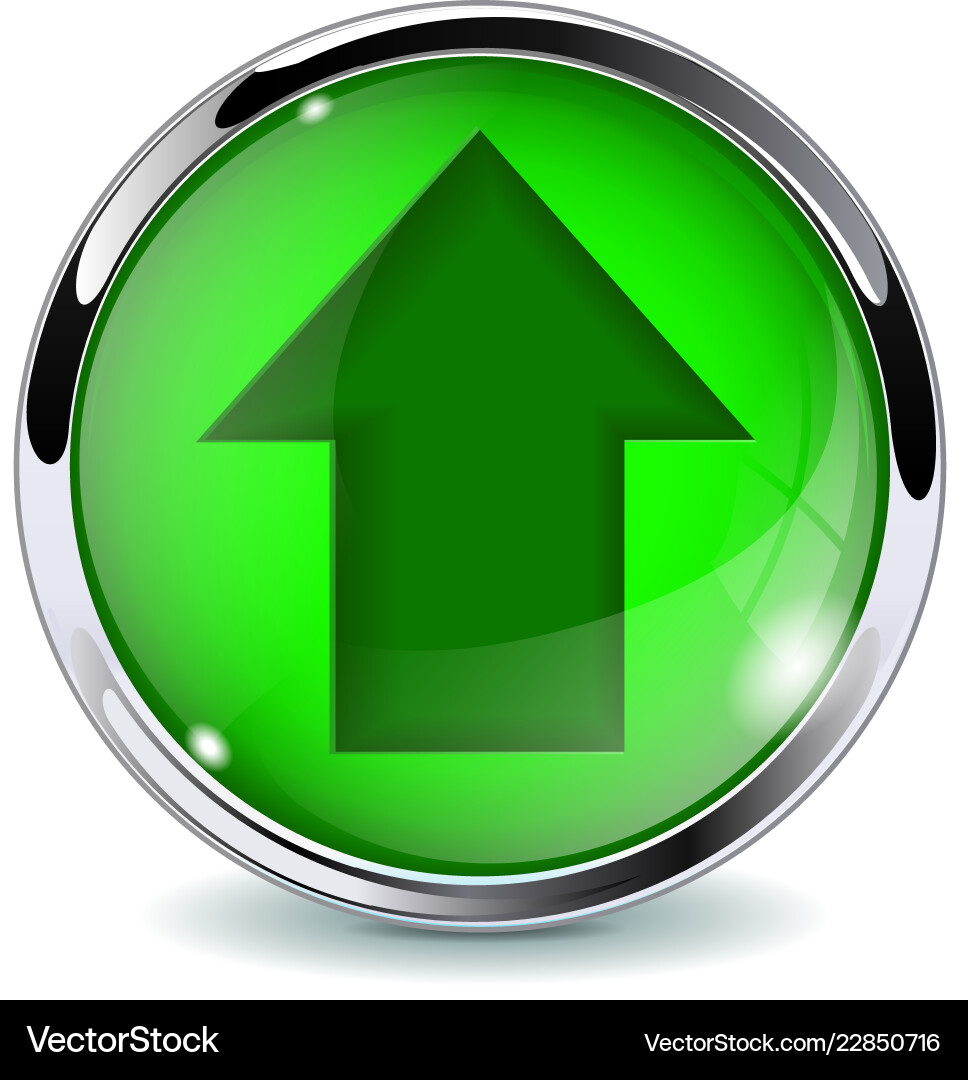 Shiny Green 3D Button with Up Arrow vector image