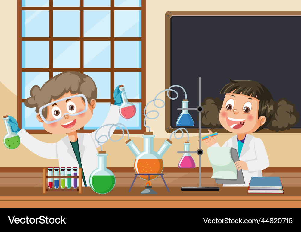 Student doing science experiment in laboratory Student doing science experiment in laboratory vector image
