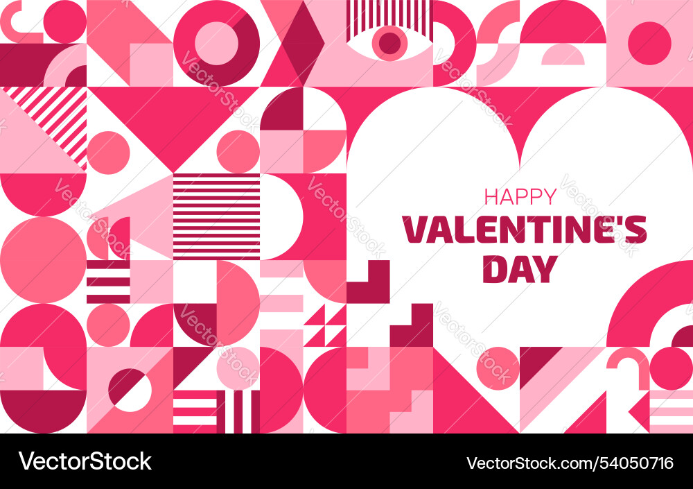 Valentine day banner pink heart geometric pattern Valentine day banner pink heart geometric pattern vector image