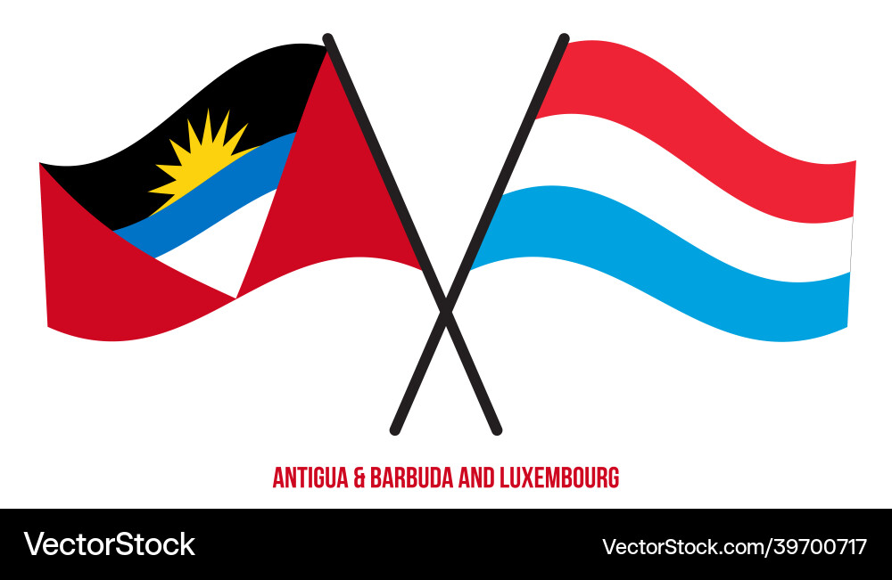 Antigua barbuda and luxembourg flags crossed Antigua barbuda and luxembourg flags crossed vector image
