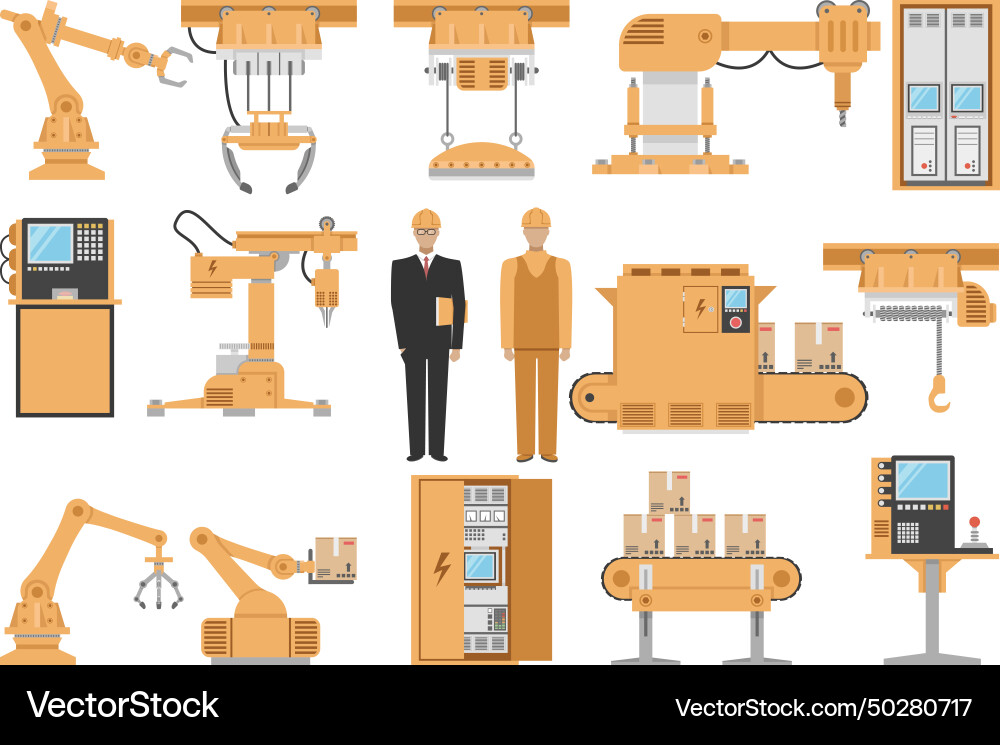 Automated assembly decorative icons set Automated assembly decorative icons set vector image
