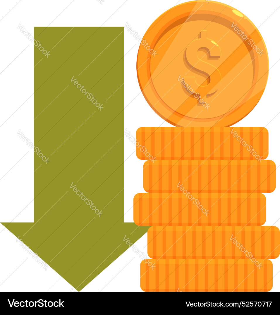 Big green arrow pointing down next to stack Big green arrow pointing down next to stack vector image