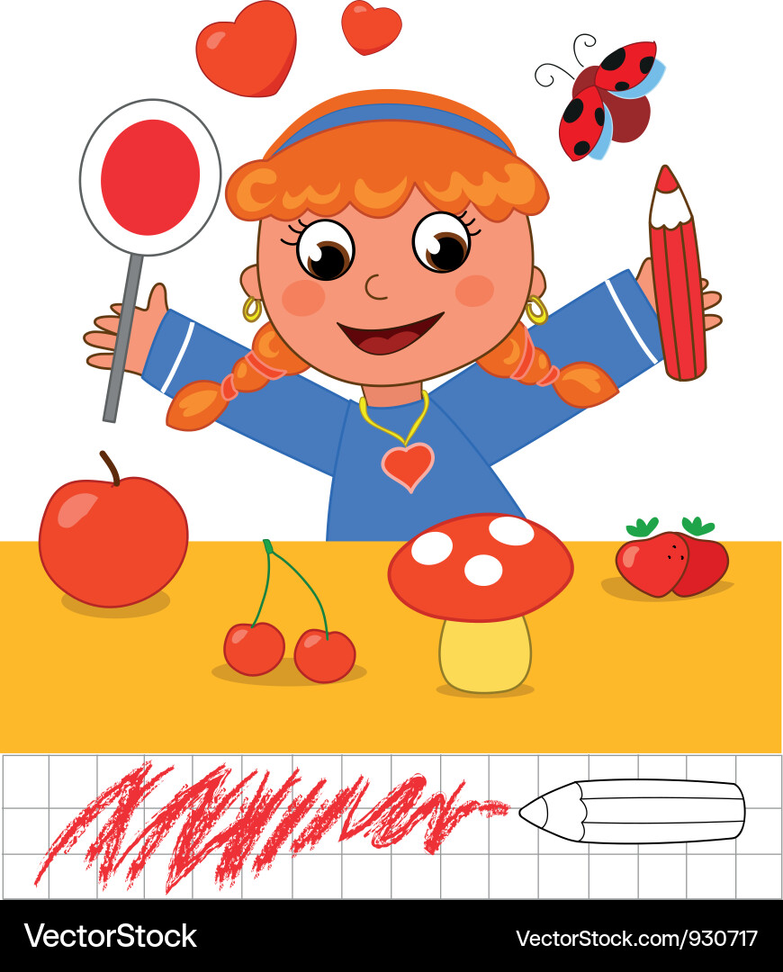Color game girl with red objects Vector Image