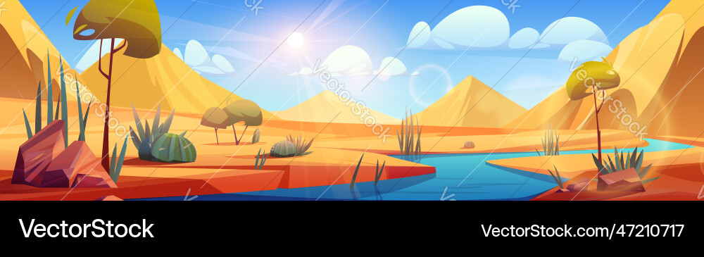 Desert river landscape cartoon background Desert river landscape cartoon background vector image