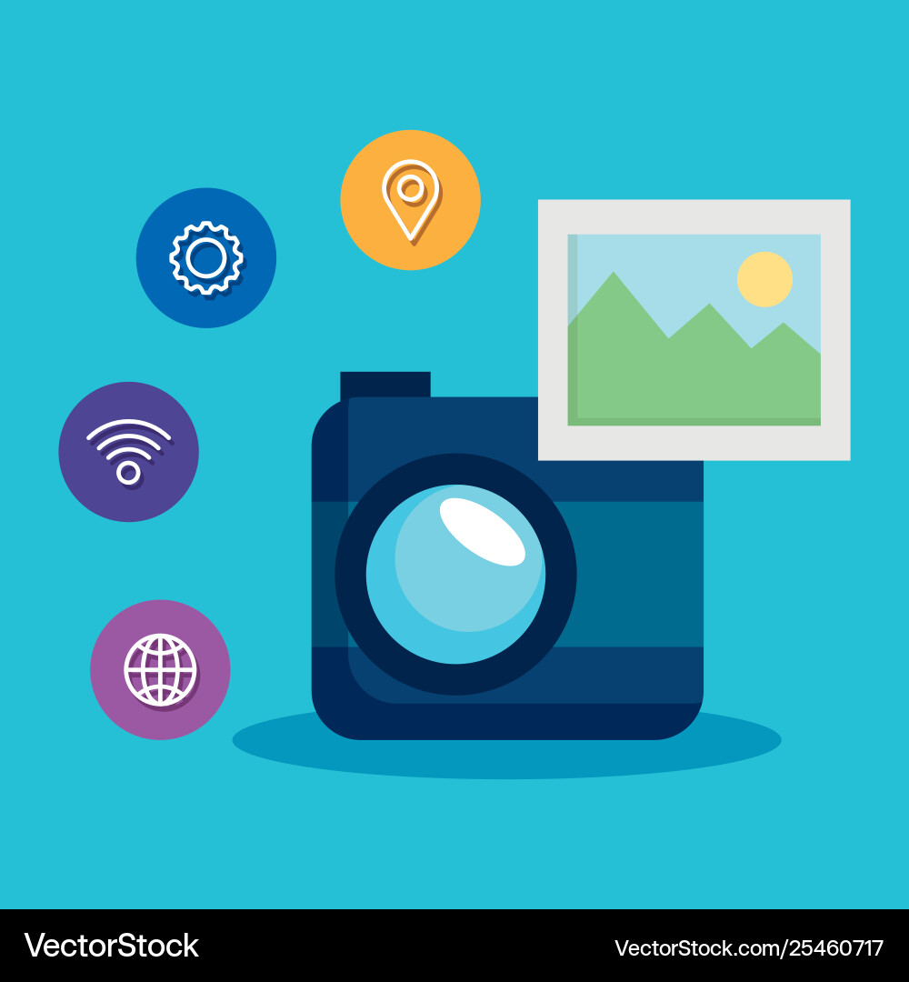 Digital camera technology with wifi and location Vector Image