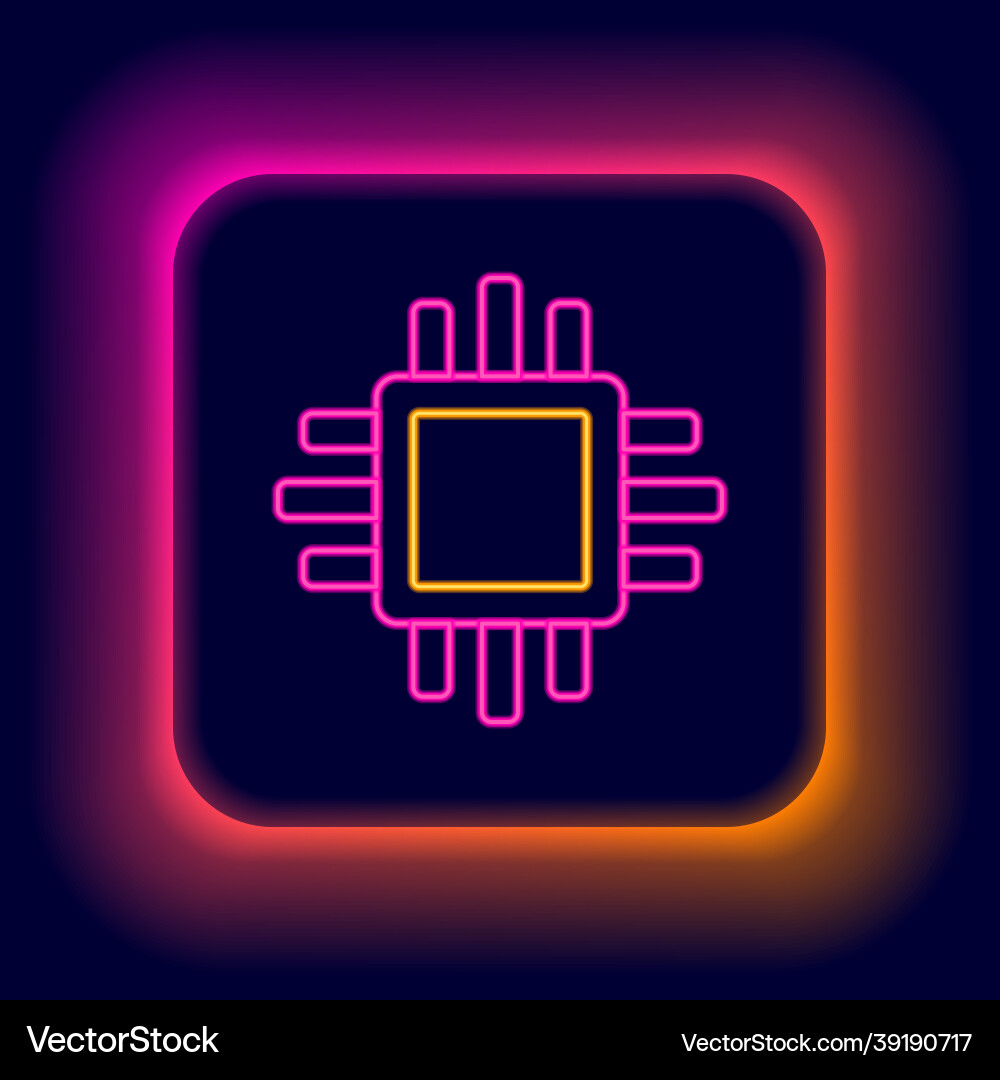 Glowing neon line computer processor Glowing neon line computer processor Vector Image