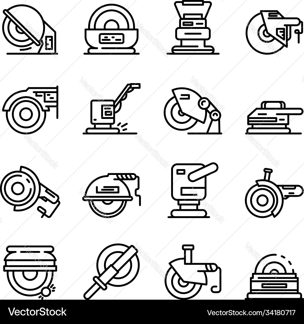 Grinding Machine Icon Set vector image