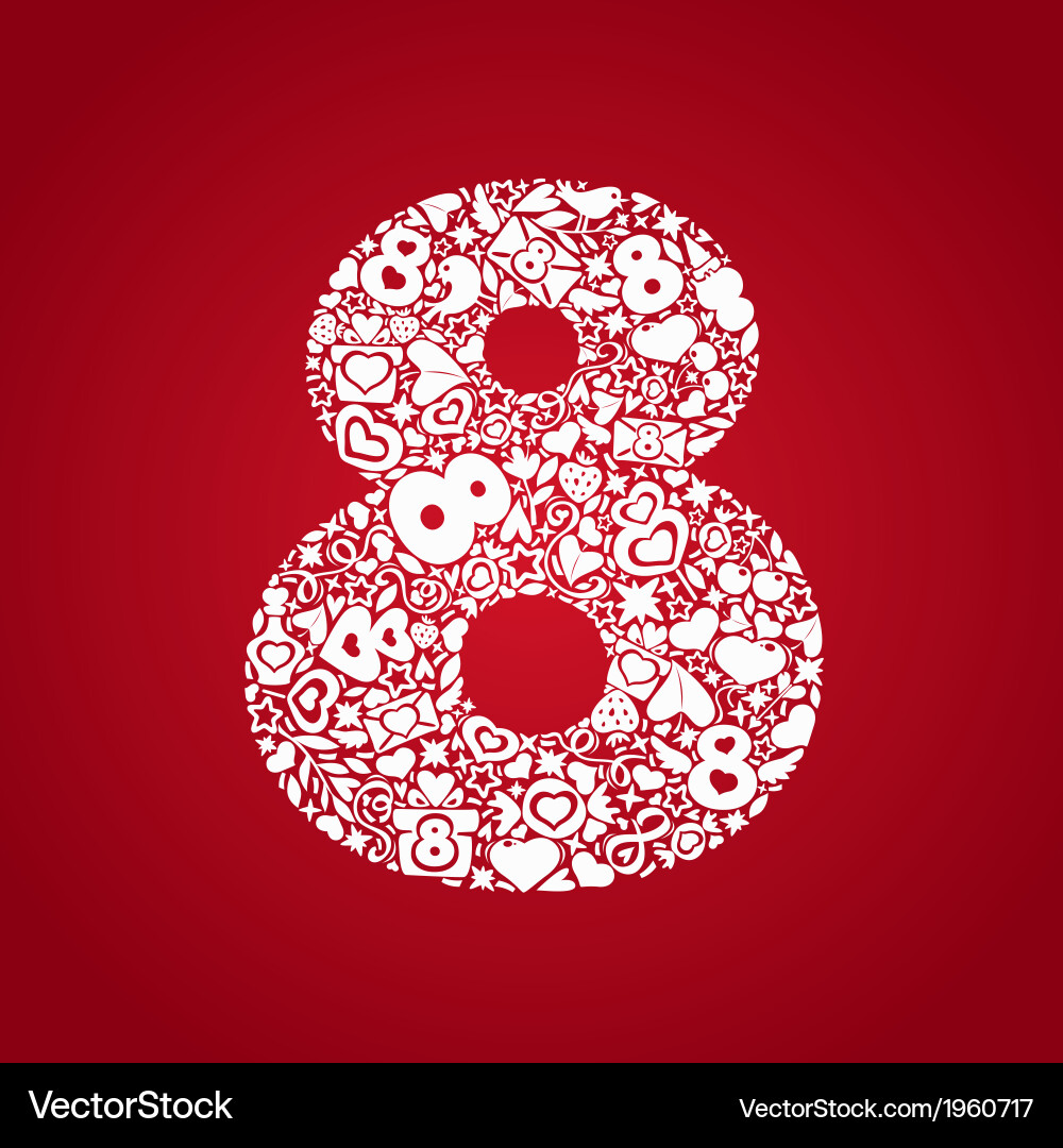 March 8 white objects on a red background Vector Image