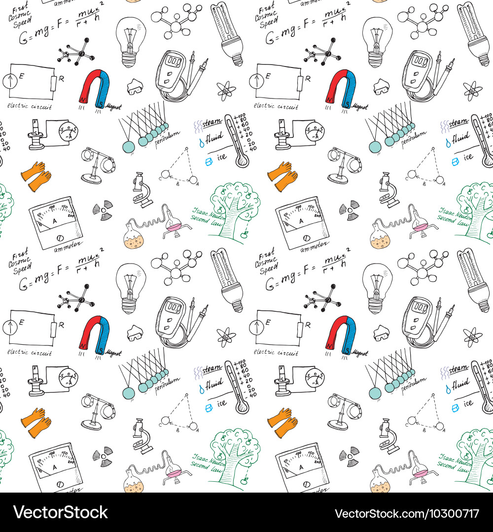 Physics and sciense seamless pattern with sketch vector image