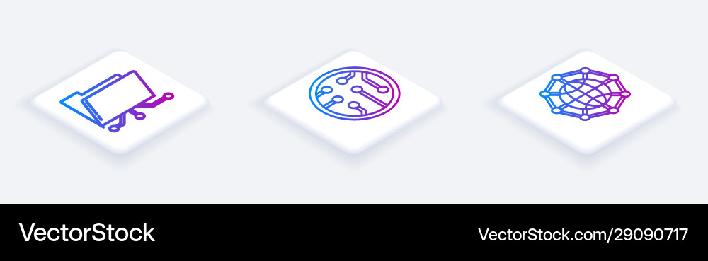 Set isometric line folder and lock processor Set isometric line folder and lock processor vector image