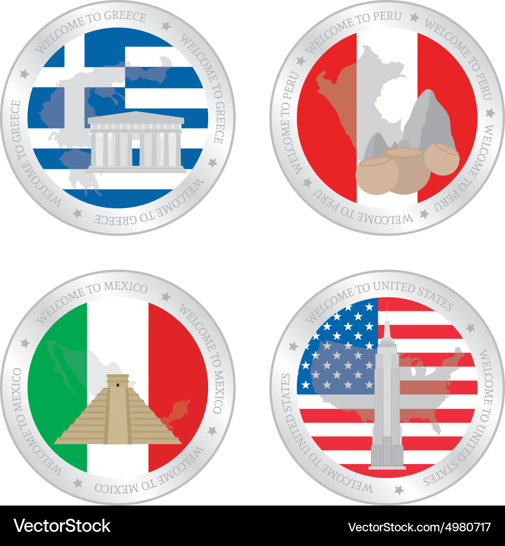 Set labels with different flags and monuments vector image