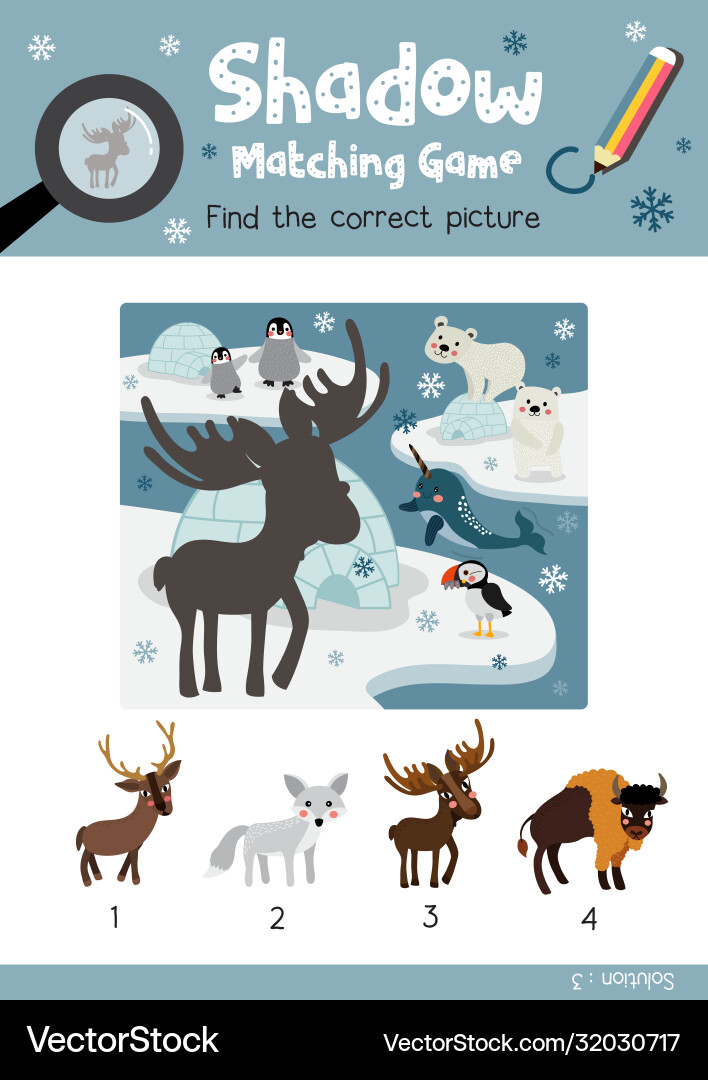 Shadow Matching Game: Moose vector image