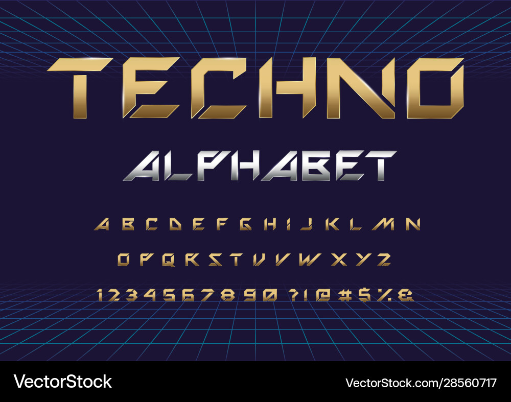 Techno font vector image