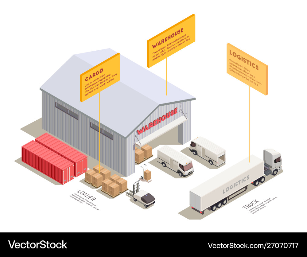 Trucks isometric composition Royalty Free Vector Image