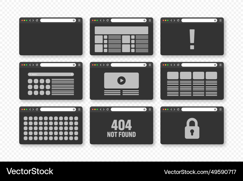 Web browser window pages layout with toolbar vector image