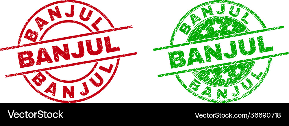 Banjul round badges using corroded style Vector Image