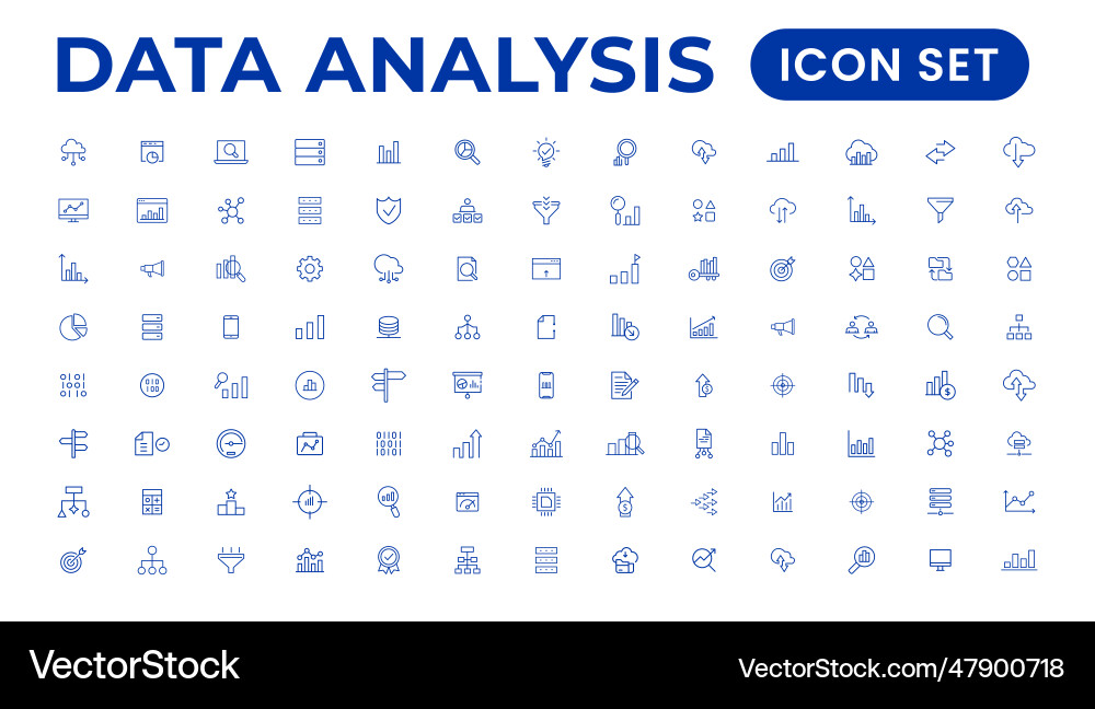 Big data analysis thin line icon set vector image
