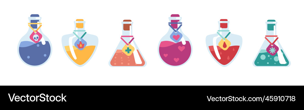 Bottles with magic potions alchemy elixir Bottles with magic potions alchemy elixir vector image