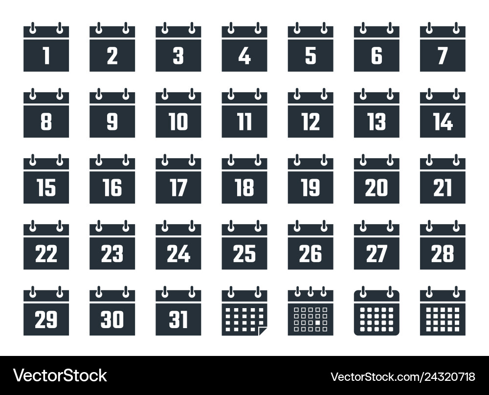 Calendar icons set with dates from 1 to 31 Calendar icons set with dates from 1 to 31 vector image
