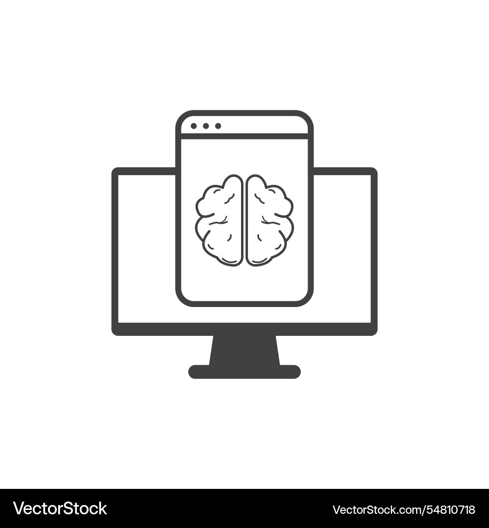 Computer screen with brain icon vector image