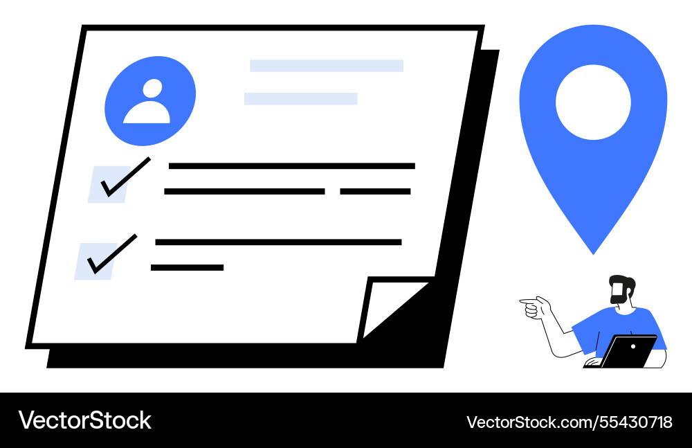 Digital profile checklist with location pin Digital profile checklist with location pin Vector Image