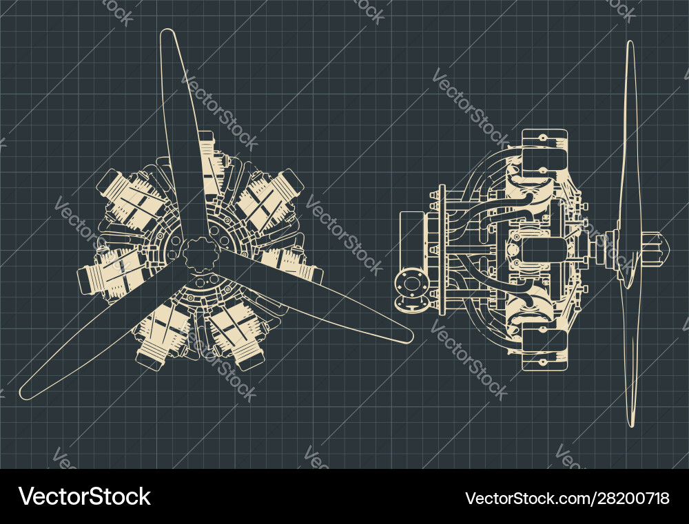 Radial Engine Blueprint Set Vector Image