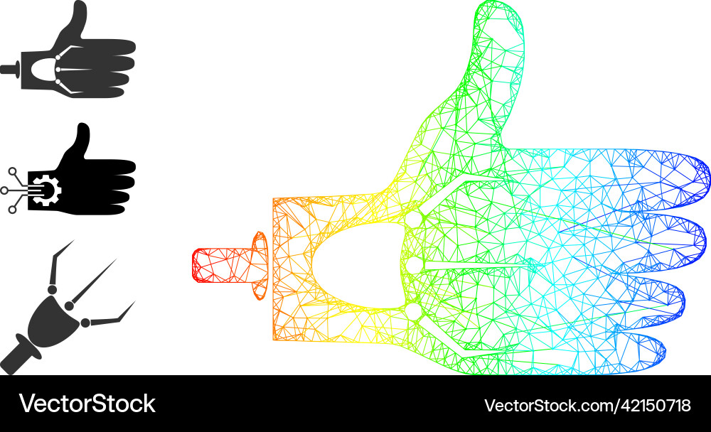 Rainbow gradient linear mesh artificial hand icon Rainbow gradient linear mesh artificial hand icon vector image