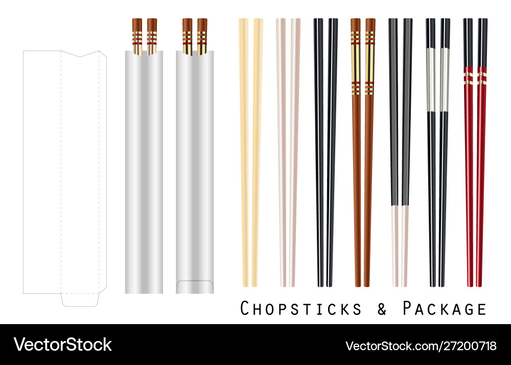 Real chopstick with package on a white background Real chopstick with package on a white background Vector Image