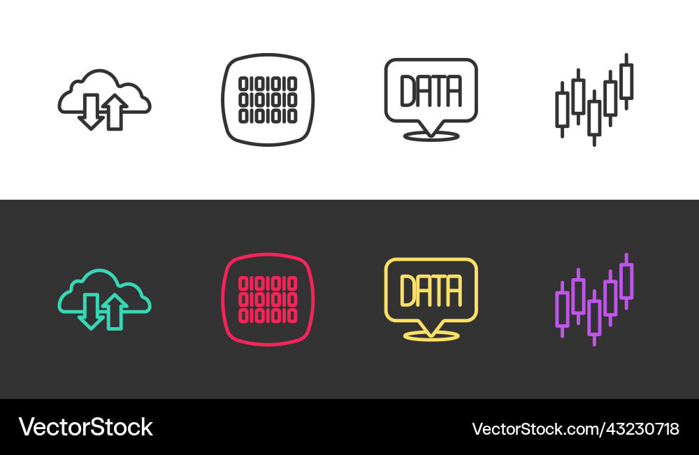 Set line cloud download and upload binary code Set line cloud download and upload binary code vector image